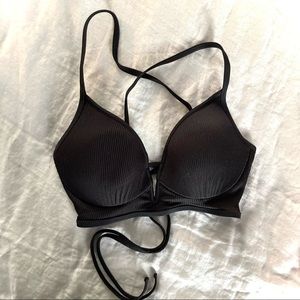 Women's Ribbed V-Wire Bikini Top - Size 34B in black